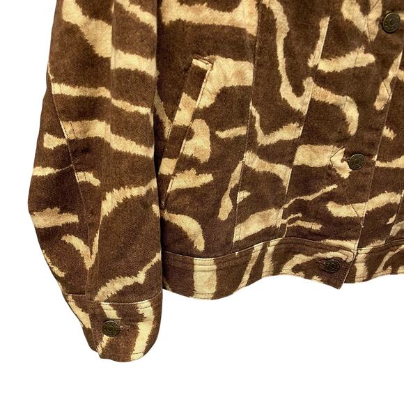 Lauren Ralph Lauren Jeans Co Cream Brown Animal Print Denim Jacket Womens 1X - Picture 2 of 5
